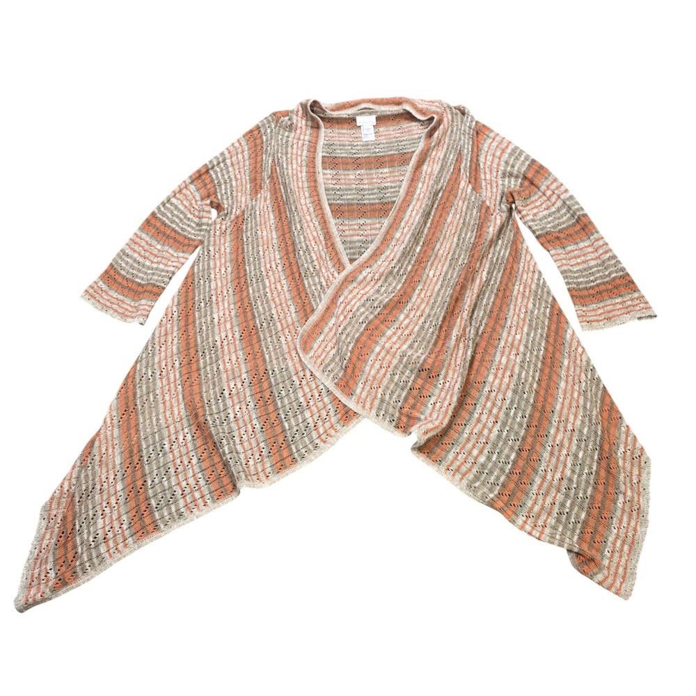 Kim Rogers Open Front Cardigan Women's Size 2X Orange Tan Striped Sharkbite Y2K